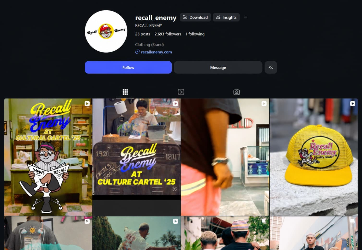 The Instagram page of Recall Enemy, @recall_enemy